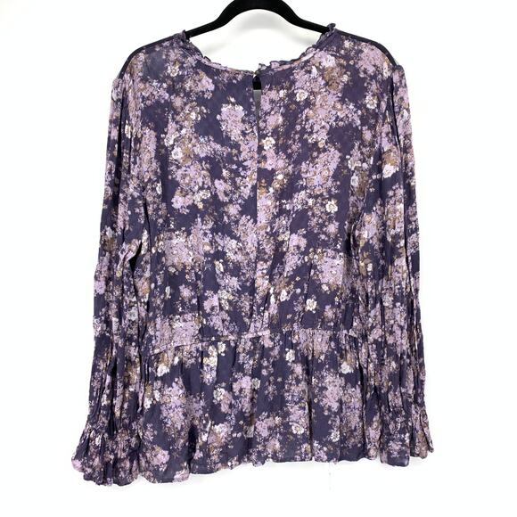 Maurices Lace Inset Blouse Womens Size XXL Long Sleeve Purple Floral Print - Picture 2 of 6